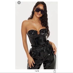 Black Vinyl Cup Detail Bodysuit